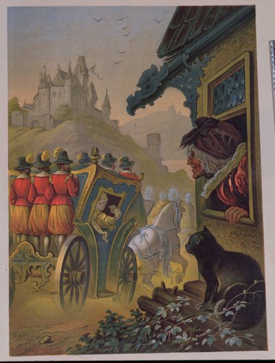 Cenerentola che parte per il ballo in una carrozza, illustrazione per 